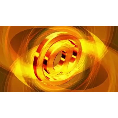 An email @ symbol rotates in front on a golden glowing background