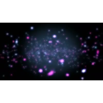 Different size particles falling down and changing colors