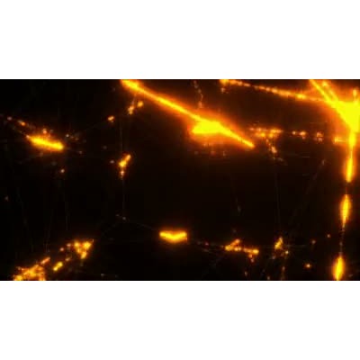 Orange streaks are shown moving from one point to another along a wire path.