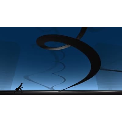 An abstract visual of a businessman and stairs to the sky rotating. This video can represent a business climbing toward success.