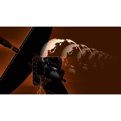 A satellite dish is shown rotating around.