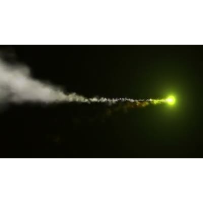 This video shows a light flying across the screen with smoke trailing from it.