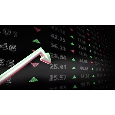 A arrow the moves up and goes travels along a stock market board illustrating profit and loss.
