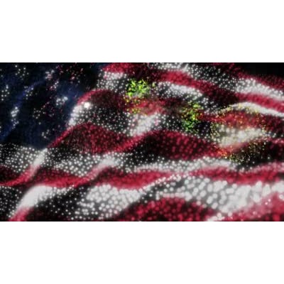 A stylized American flag appears behind fireworks in the Fourth of July video background.