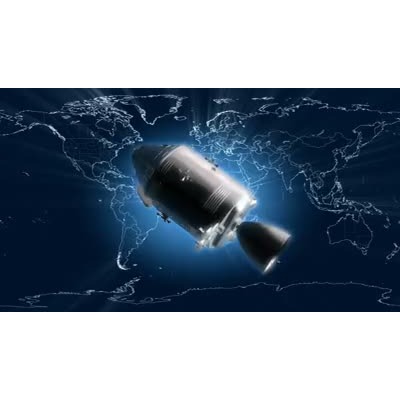 A satellite is shown flying above a map of the earth