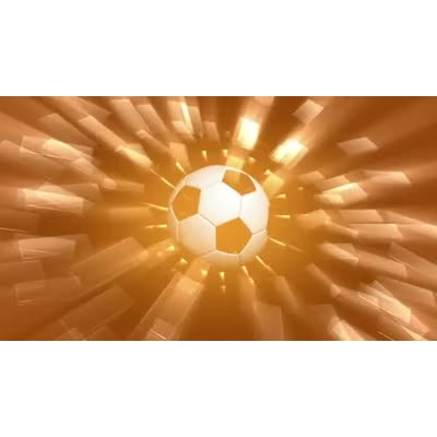 A soccer ball is shown rotating around with rays coming off of the glowing soccer ball.