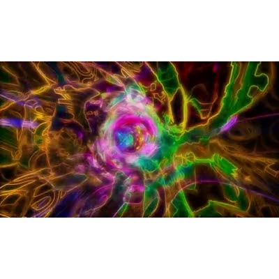 You are transported down a tunnel with changing colors all around you.