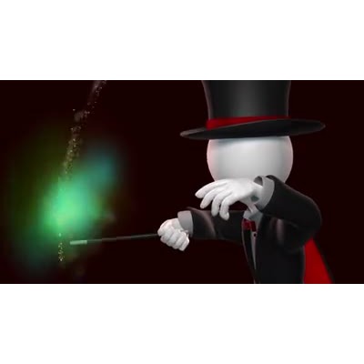 This video shows a magician stick figure using its magic wand to create colorful sparks and a poof of smoke.