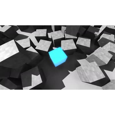 A tower of blocks comes together to form a tower with a blue cornerstone.