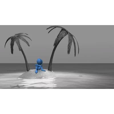 A stick figure looks around while sitting on a deserted island.