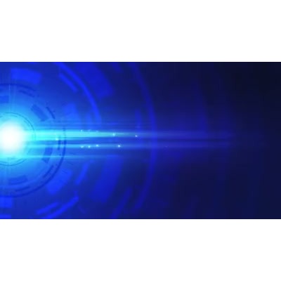 A abstract video background with a bright blue light surrounded buy slow moving abstract circles.  A high-tech looking background.