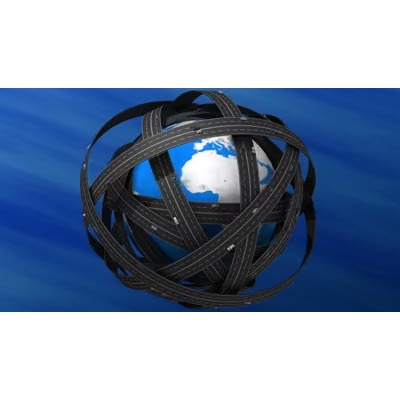 Vehicles travel around the world encircled by multi-lane roads. This video can represent global travel.