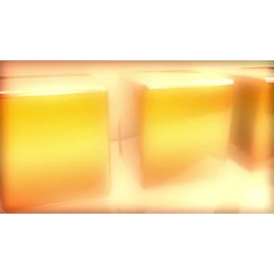 A row of glowing boxes rotate in front of golden abstract background