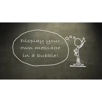 A chalk line drawing of a figure with a good idea. A thought bubble appears beside the figure with blank space.