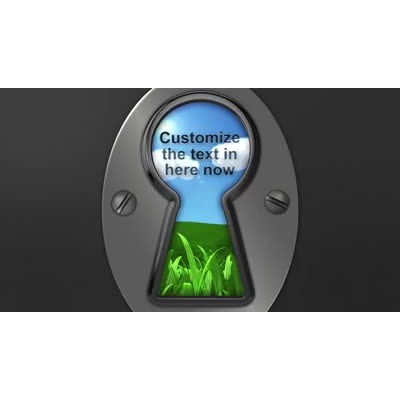 The video animation shows a keyhole and though it is a world of serenity with blue sky, clouds and a green grassy field with text looping though.