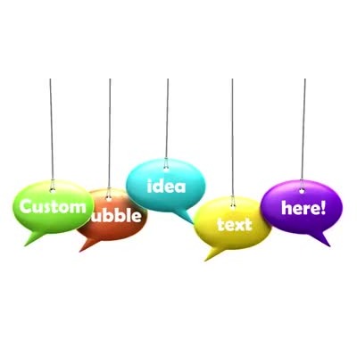 Five chat bubbles swinging back and forth with customizable text.