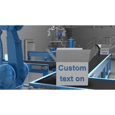 A line of robotic arms place products in boxes as they move on a conveyor belt.