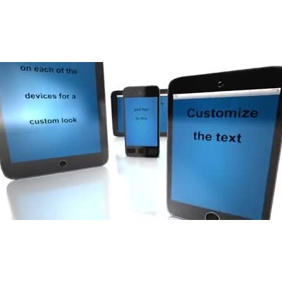 A group of four different portable digital devices with blue screens