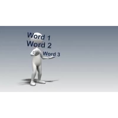 A 3D stick figure juggles three customizable text phrases in this animated video.  You can change the text using our customizer.