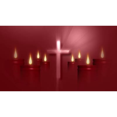 An abstract background featuring a cross with candles on both sides 