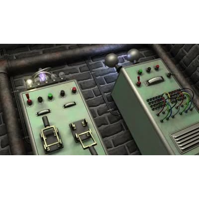 Two strange machines operating in a mad scientist laboratory.