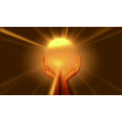 An abstract background showing hands holding up light.