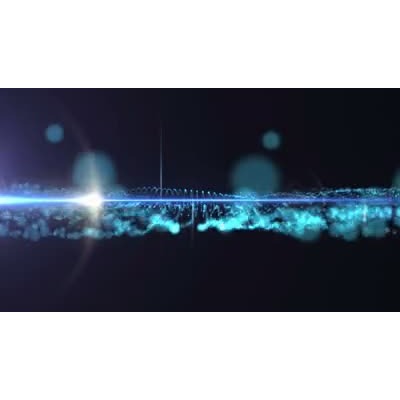 An abstract background featuring particles moving in a wave formation