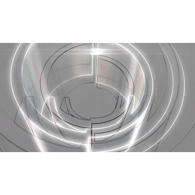 A video showing silver rings rotating around a center