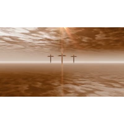 Three crosses are shown in front of an abstract background