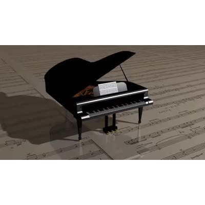 A camera slows moves by a piano sitting on sheet music then comes to a gradual stop.