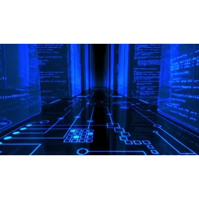 A view of a city made with circuit streets and towers of programming code.