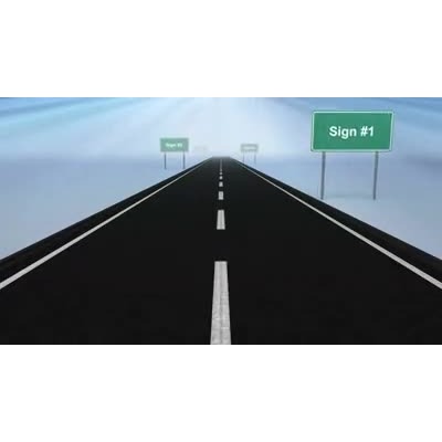 Customize the wording on the highway signs as you travel down the road.  Up to six text messages can be displayed in this video background.