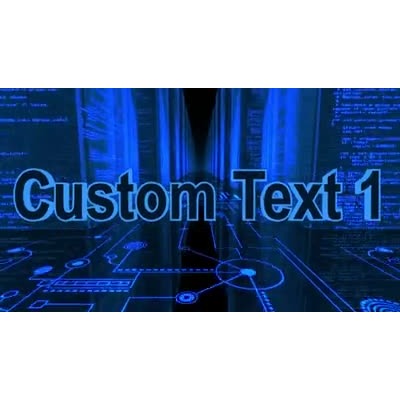 Your custom text flies down the roads of a city made with circuit streets and towers of programming code.