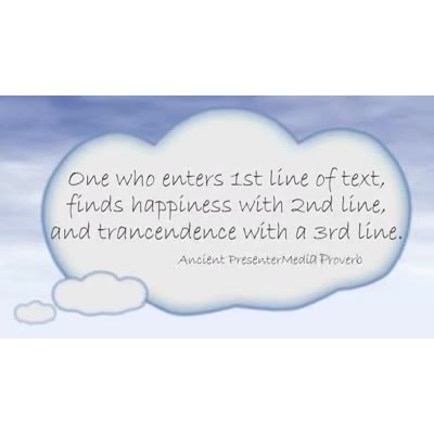 A thought bubble floats in the sky and fills with a quotation.  Up to three lines of text and a byline can be added to this customizable video.