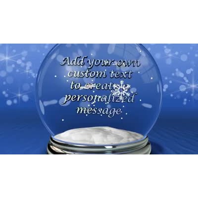 Snowflakes float around inside this snow globe with customizable text.