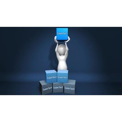 A custom text video background featuring a stack of boxes with a stick figure lifting up the top box over top of his head.