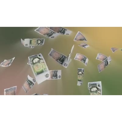 A looping video background of British pound bills falling from the sky.