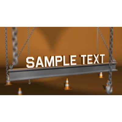 Your custom text rests on a metal beam swinging on chains.