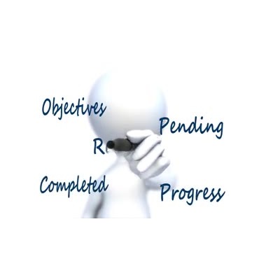 A stick figure writing five areas of text