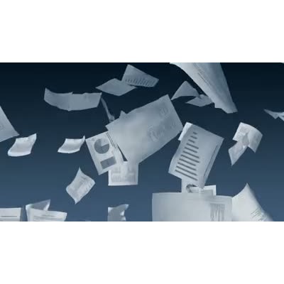 Paperwork with graphs, pie charts and guidelines fall from above.