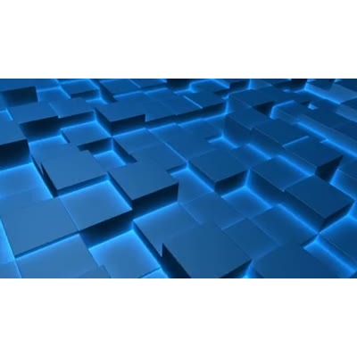 An abstract landscape made of blue blocks at random heights.