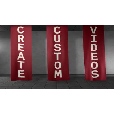 Three cloth banners unfurl and drop down to display your custom text.