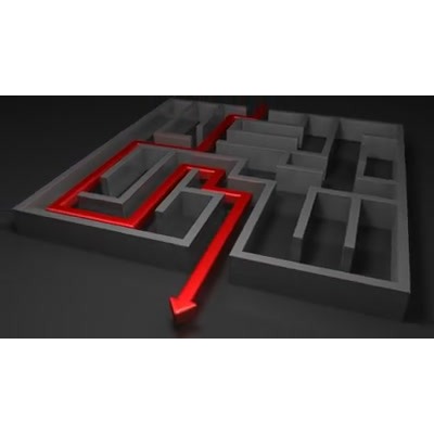 A video background featuring an arrow navigating through a maze.