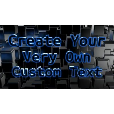 Shiny black with blue glowing edges swoop in front of a background of reflective boxes.