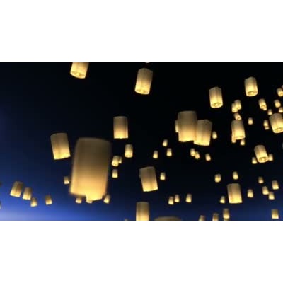 In the night sky large number of luminaries float past.