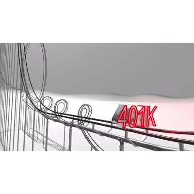 401K text takes a wild ride along the rails of a roller coaster. This clip-art can represent the highs and lows of investing in a 401K plan.