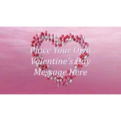 Balloons form a heart in the sky as your custom text flies into view.