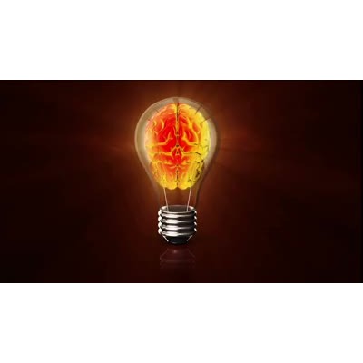 This video shows a brain in a light bulb with electricity running through it.