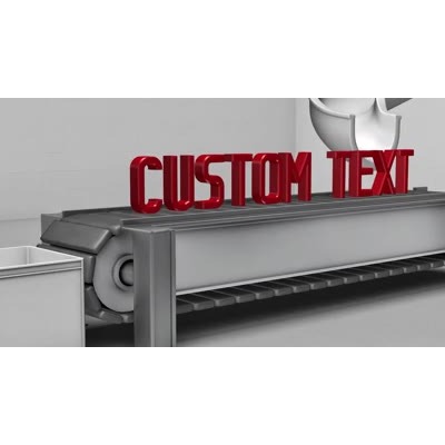 Letters slide down a chute onto a conveyor belt and form you custom text. The text in this video looks best in ALL CAPS.