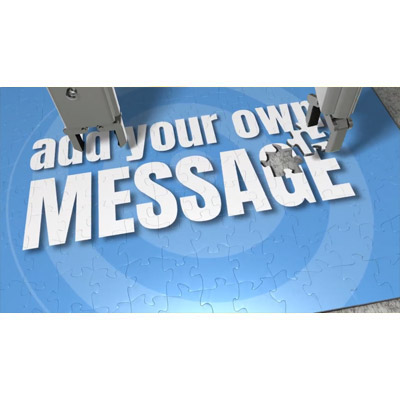 Three robot arms place the last pieces of a puzzle into place, revealing your custom message.